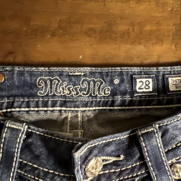 MISS ME WOMENS JEANS SZ 28 MID RISE BOOTCUT JP5727B5 LOVE PEACE DISTRESSED - Picture 7 of 10